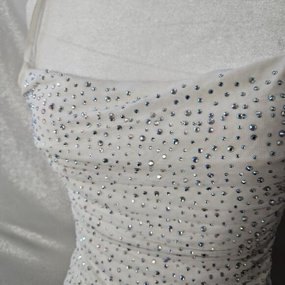 AKIRA SZ S Dress White Iridescent Rhinestone Aurora Borealis Long - Picture 1 of 9